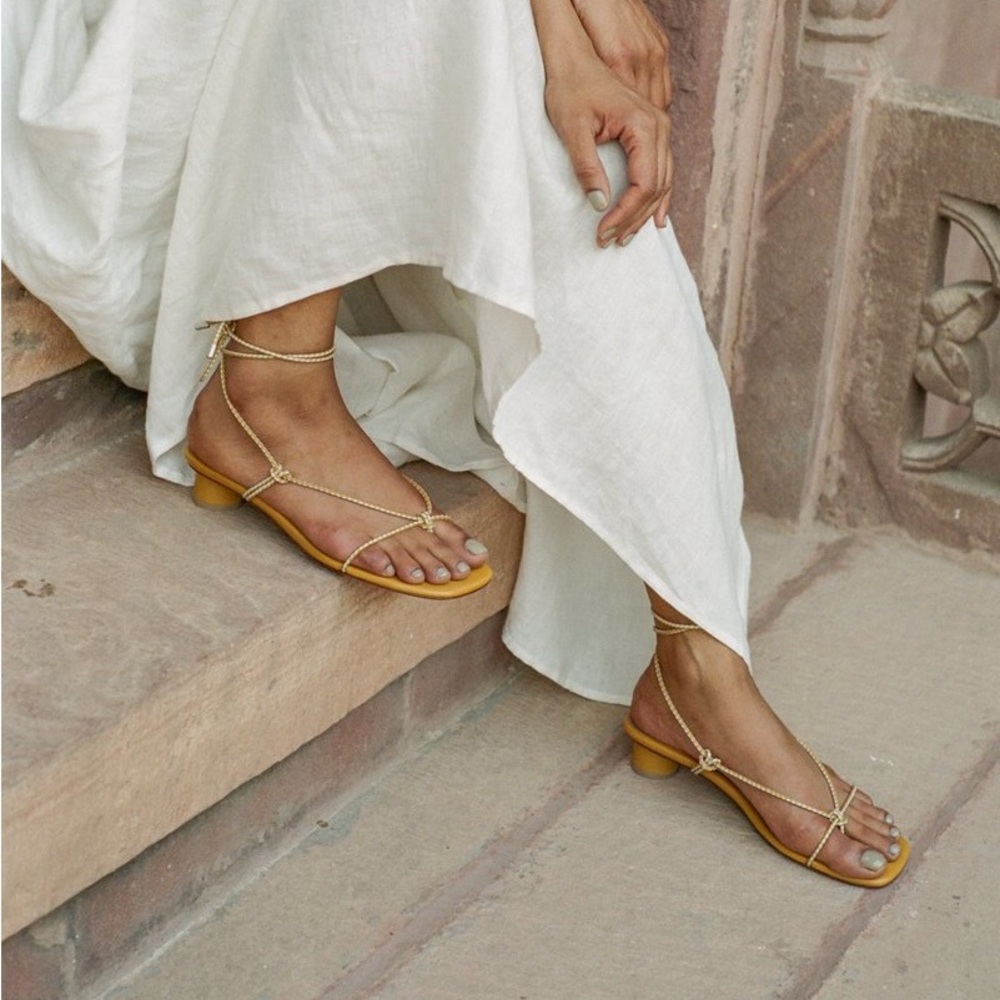 LOQ Dora Sandals, Yellow Braided Leather